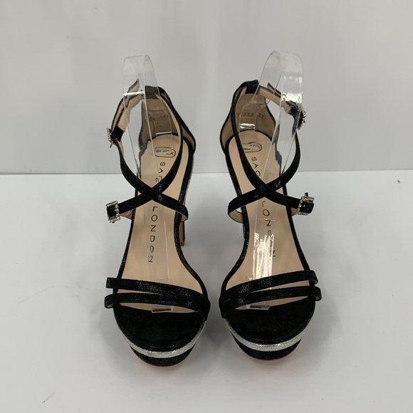 Sacha London Juvela strappy sandals black silver platform heel shoe crystal 37 7 - Picture 3 of 6